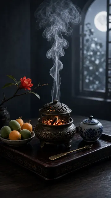 Oriental Incense Ceremony with Agarwood and Vintage Lacquer Tray
