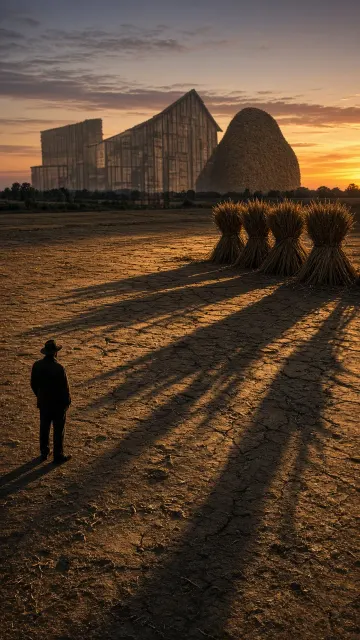 Wheat Sheaf Shadow Play Light Installation on Threshing Ground
