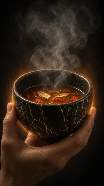 Wabi-Sabi image example: Japanese Raku Ware Teabowl with Thermal Haze Aesthetics