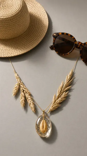 Macro Detail image example: Artisanal Woven Wheat Necklace Still Life Accessory Photography
