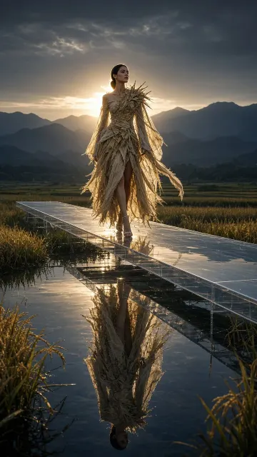 High-Concept Acrylic Runway Fashion Show in Rice Paddy