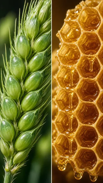Macro Diptych Grain Filling Wheat and Honeycomb