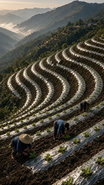 Silver Mulched Terraced Mountain Tobacco Fields