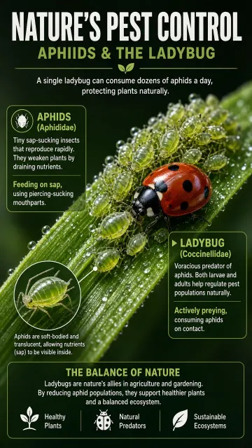 Agricultural Science image example: Scientific Macro Wheat Aphids and Ladybug Predation