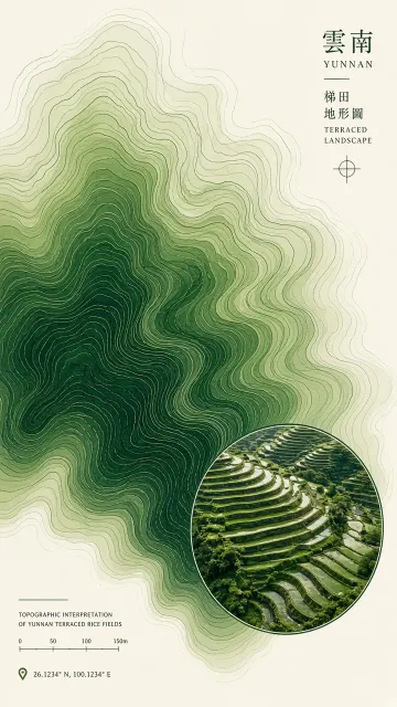 Terraced Fields image example: Yunnan Terraces Contour Map and Photographic Inset