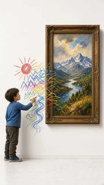 Surreal Doodling Inside and Outside Empty Picture Frame