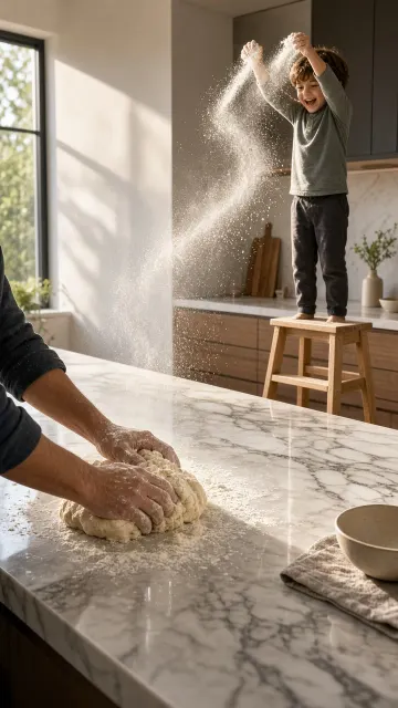 Diagonal Kitchen Island Flour Dusting