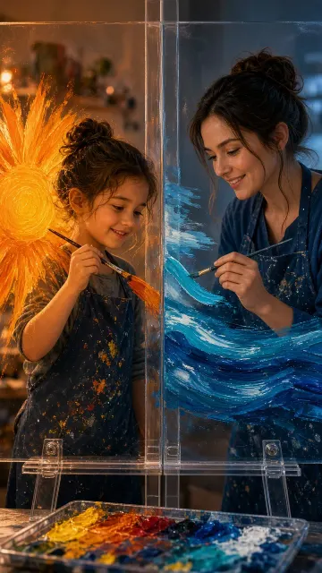 creative concept image example: Acrylic Easel Warm and Cool Diptych