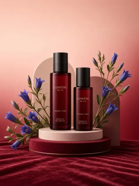 Luxury Skincare image example: Dark Red Luxury Toner Holiday Gift Campaign