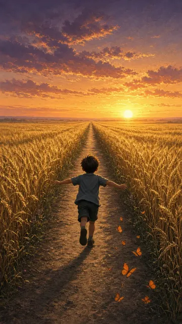 Perspective image example: Perspective Path Running Child Silhouette in Wheat Field