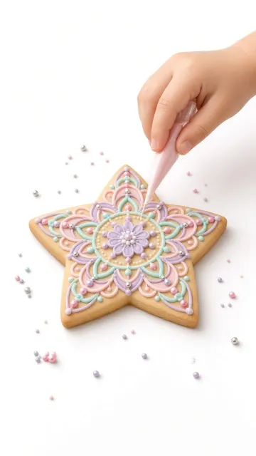 Food Styling image example: Star Shaped Cookie Mandala Royal Icing Piping