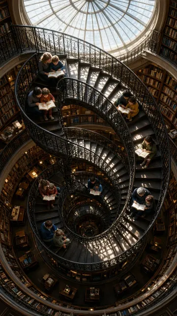 Spiral Staircase Reading Moments in a Circular Library