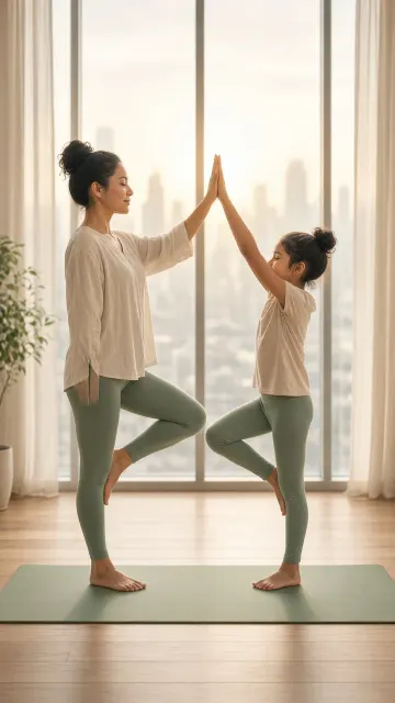 Parent Child image example: Morning Light Tree Pose Yoga Symmetry