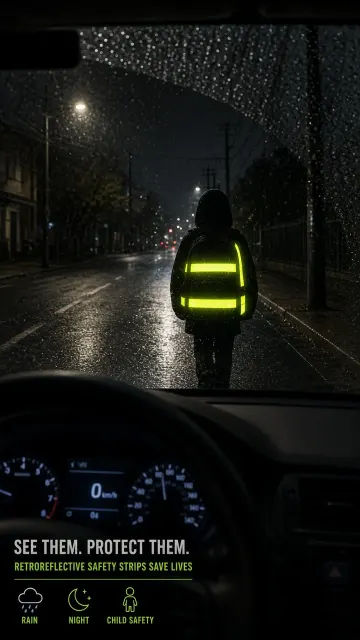 Rainy Night image example: Nighttime Visibility of Reflective Child Backpack