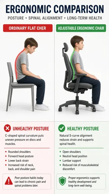 Clean Studio image example: Children Ergonomic Seating Posture Comparison Diagram