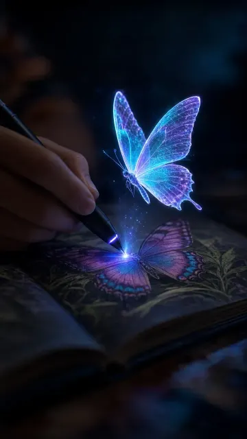 Interactive Smart Pen Projecting Holographic Butterfly