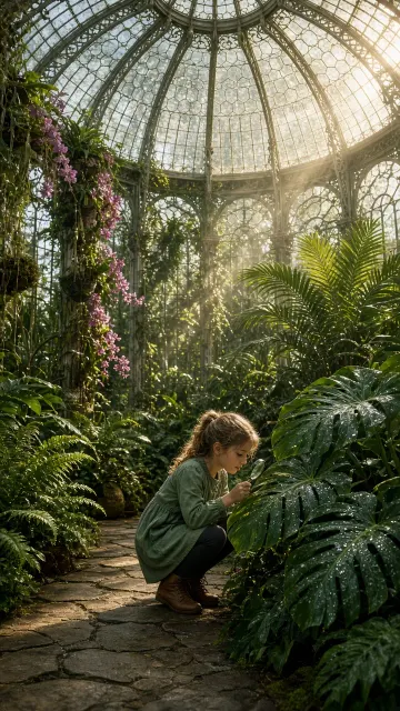 Child Exploring Victorian Glass Greenhouse
