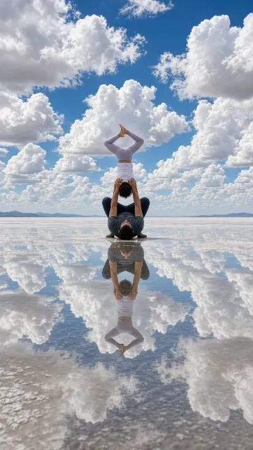 Mirror of the Sky Salt Flat Inverted Pose
