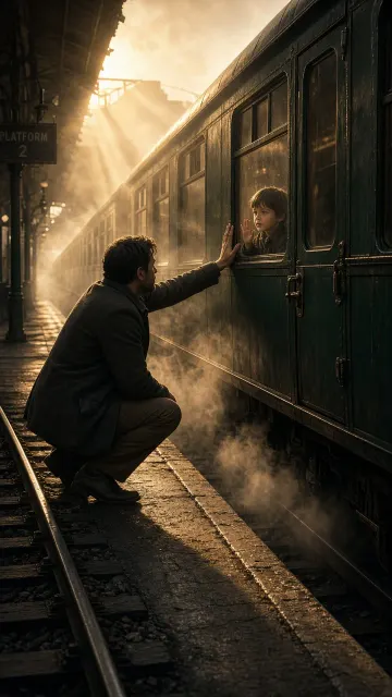 Tyndall Effect image example: Cinematic Farewell at Vintage Train Platform