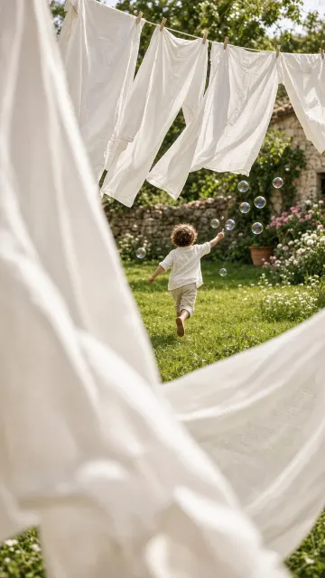 Rustic Courtyard with Hanging White Linens