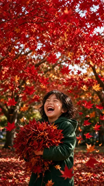 Tossing Autumn Maple Leaves in Midair