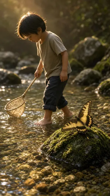 Backlit Butterfly Catching in Mountain Stream