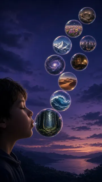 Space & Cosmic image example: Nine Soap Bubbles Holding Miniature Worlds