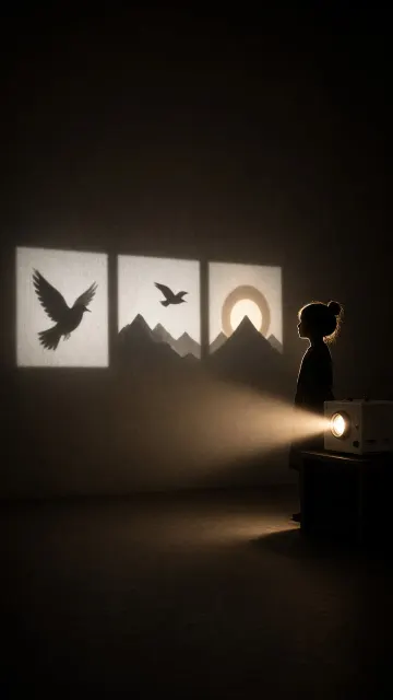 Shadow Play image example: Triptych Hand Shadow Puppetry Projection