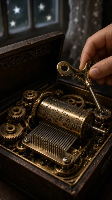 Space & Cosmic image example: Vintage Mechanical Brass Music Box Macro