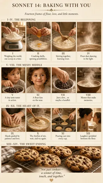 Baking image example: Fourteen-Panel Sonnet Storyboard of Baking