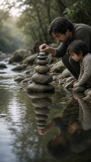 Zen Balancing Stones by Shallow Stream