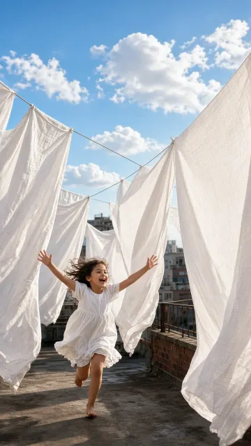 Rooftop Drying White Sheets Cloudscape