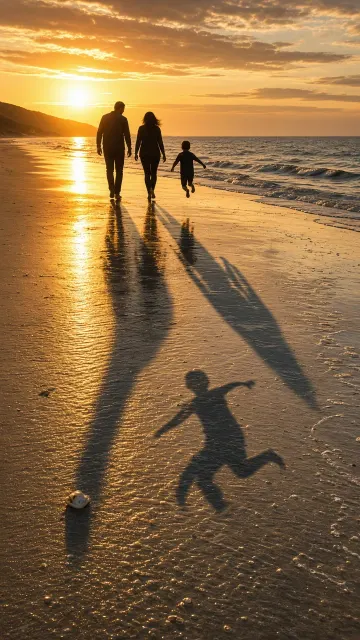 Beach Sunset Elongated Shadow Play