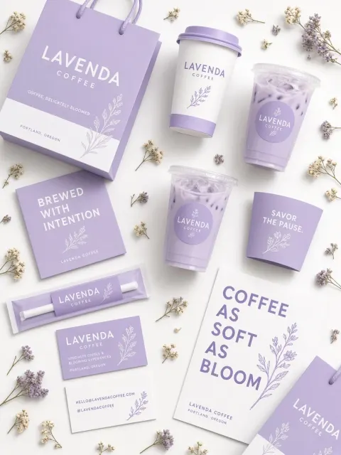 Stationery image example: Lavender and White Coffee Brand Packaging Mockup