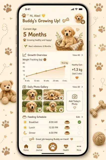 Abstract Shape image example: Pet Growth Diary Mobile App UI Design