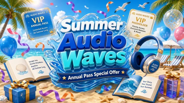 Chibi Cute image example: 3D Summer Audiobook Festival E-Commerce Poster