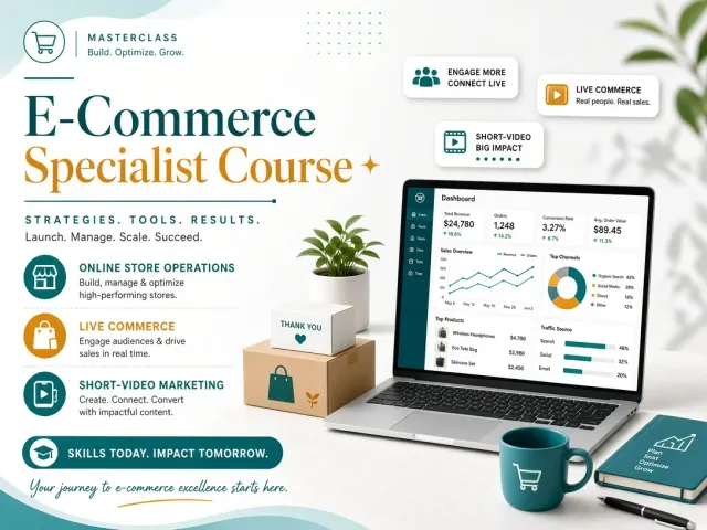 Business Presentation image example: E-Commerce Specialist Course Cover Slide Design