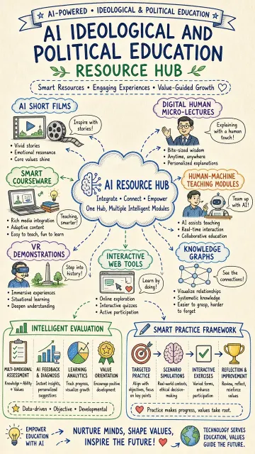Mind Map image example: Hand-Drawn AI Education Resource Library Infographic