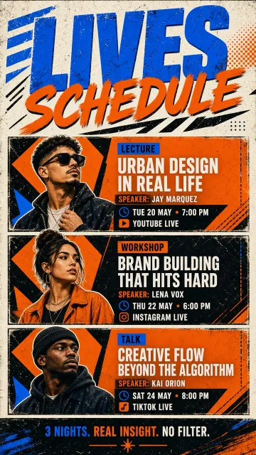 Event Poster image example: Trendy Blue and Orange Lecture Schedule Poster