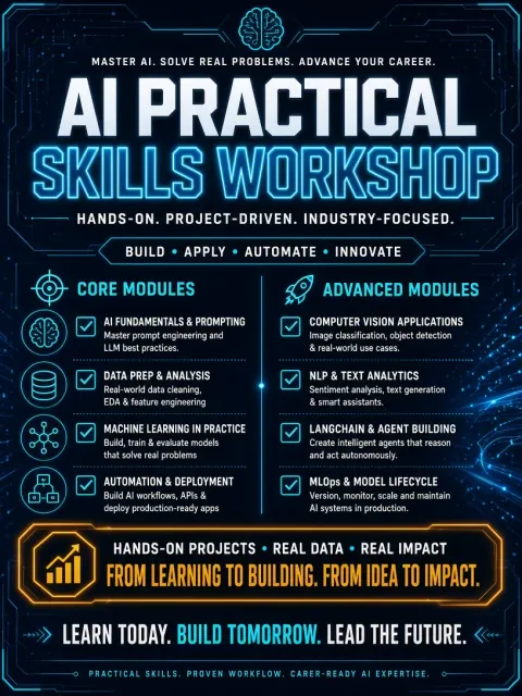 Cyberpunk Poster image example: Cyberpunk Tech AI Practical Course Promotional Poster