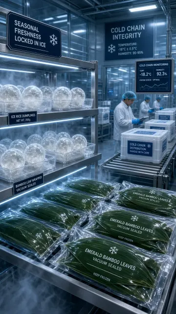 Industrial image example: Chilled Display Crystal Ice Zongzi Cold Chain Photography