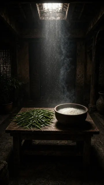 Traditional Architecture image example: Old Courtyard Sunbeam Bamboo Leaves and Rice Photography