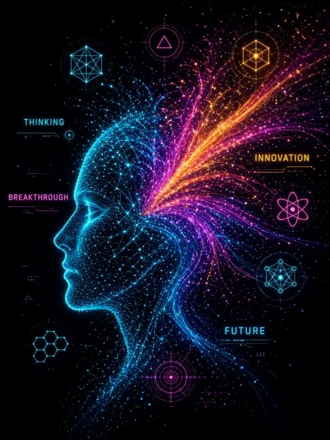 Sci-Fi Concept image example: Futuristic Particle Data Stream Human Silhouette