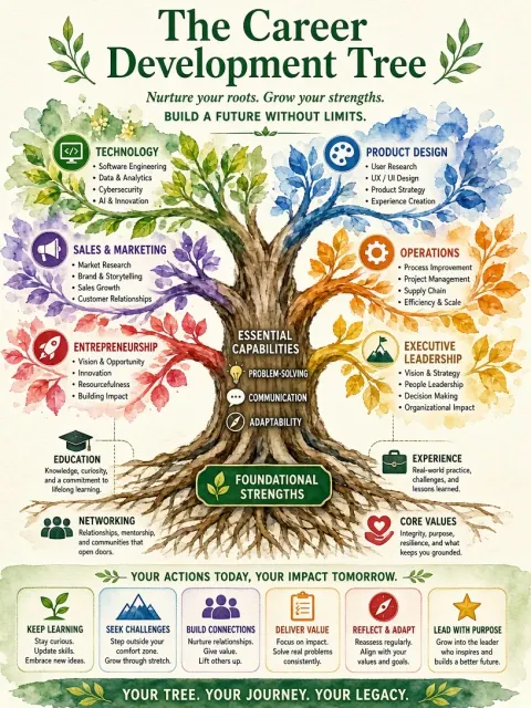 Infographic Poster image example: Watercolor Career Development Tree Infographic Poster