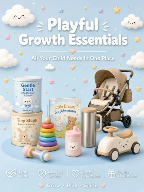Clean Background image example: Pastel Blue Baby Essentials E-Commerce Poster