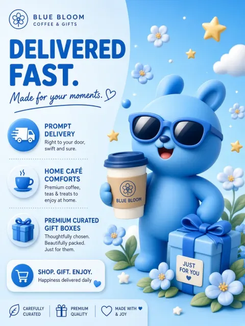 Floral Elements image example: 3D Cartoon Healing Coffee E-Commerce Poster
