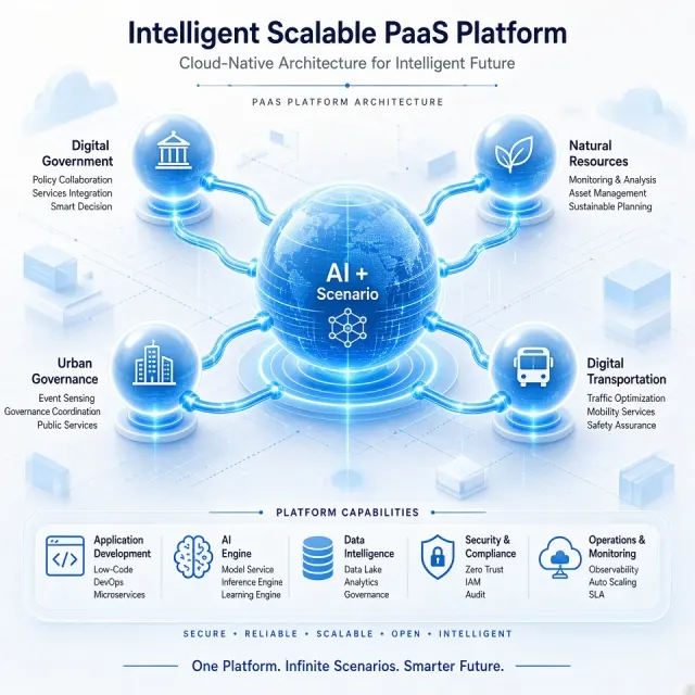 High Tech image example: Light Blue Tech Style AI PaaS Platform Architecture