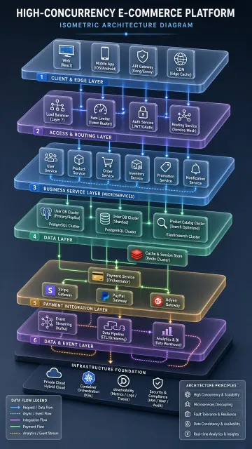 System Architecture image example: 3D Isometric E-Commerce Platform Technical Architecture