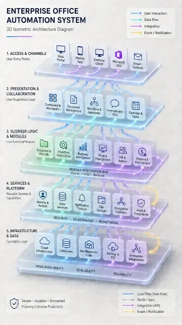 3D Frosted Glass Enterprise OA System Architecture