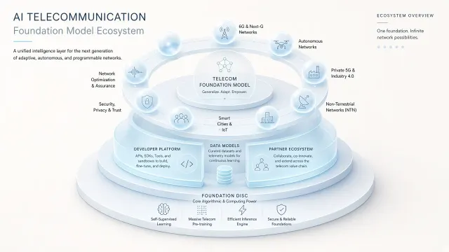 Soft Gradient image example: Telecom AI Foundation Model Circular Ecosystem Infographic